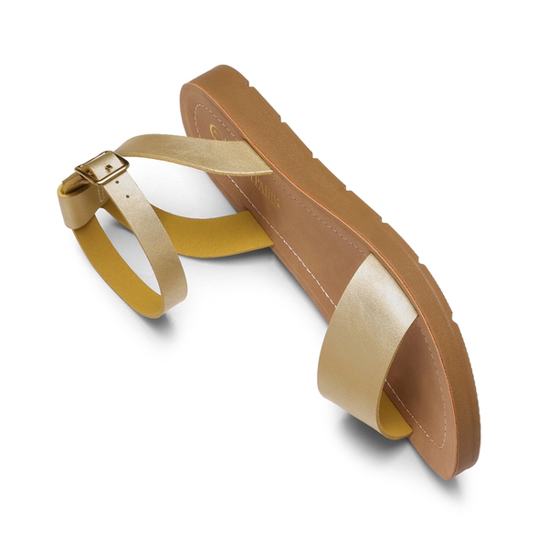 Ankle Strap Flat Buckle Sandals - GOLD PU - 4